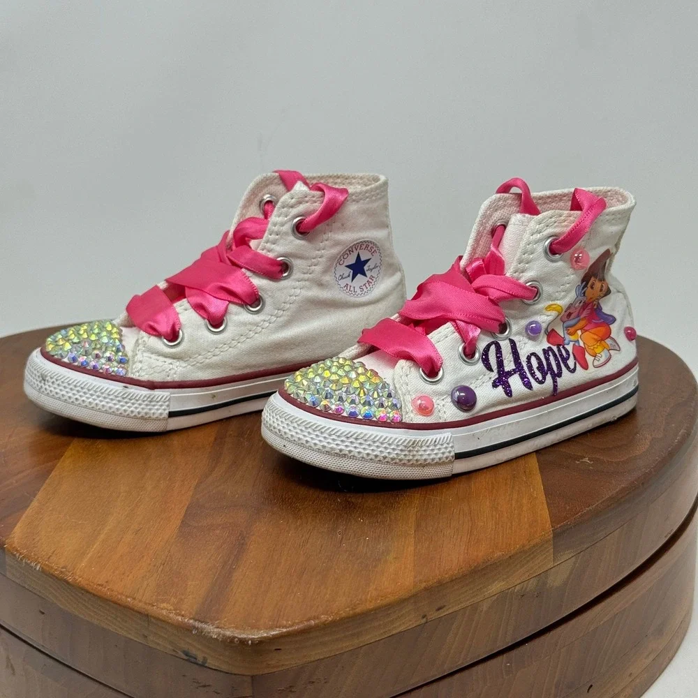 Converse‎ All Star Dora the Explorer Custom Rhinestone Pink High Top Shoes 6